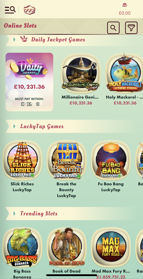 777 Casino mobile website screenshot