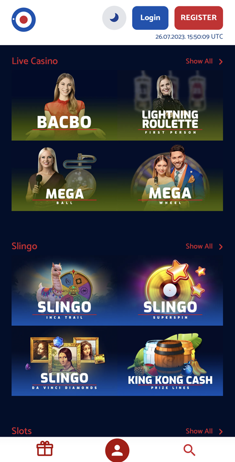 a screenshot of the mobile homepage at All British Casino