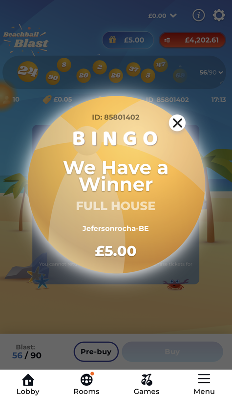 a screenshot of a bingo winner at Aztec Wins
