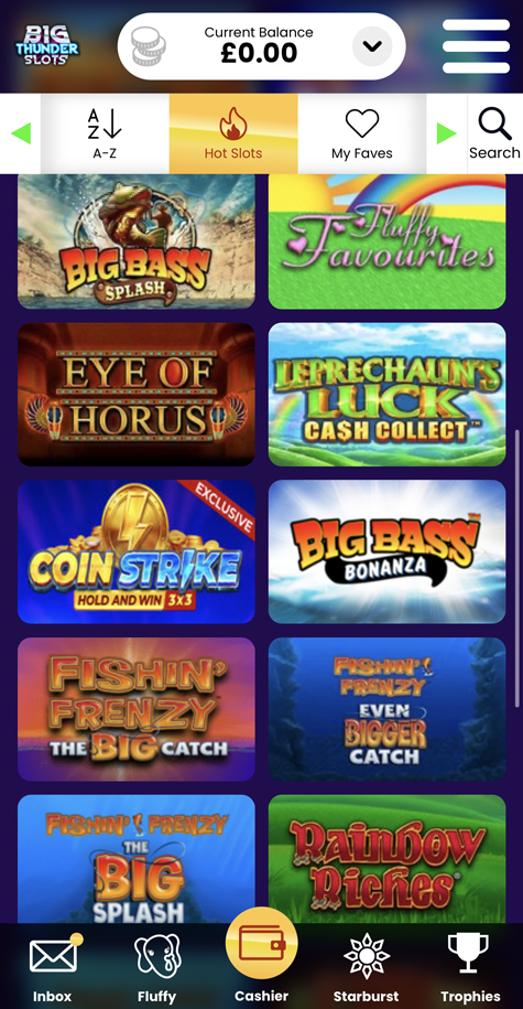 a screenshot of the slots lobby at Big Thunder