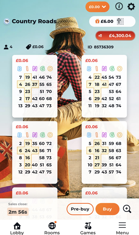 a screenshot of 75-ball bingo tickets