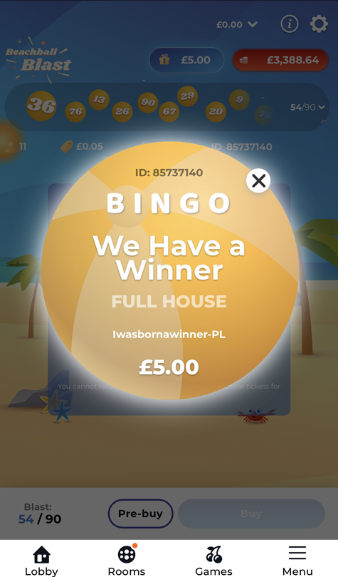 a screenshot showing the winner of a Bingo Blast game