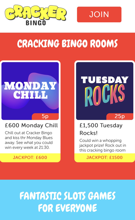a screenshot of the cracker bingo mobile homepage