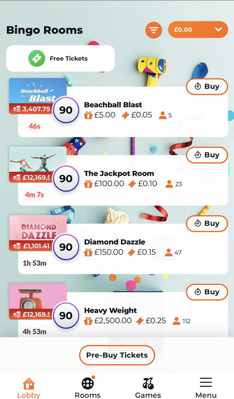 a screenshot of the 90-ball bingo lobby at Daily Record