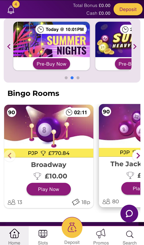 a screenshot of the Bingo Diamond bingo lobby