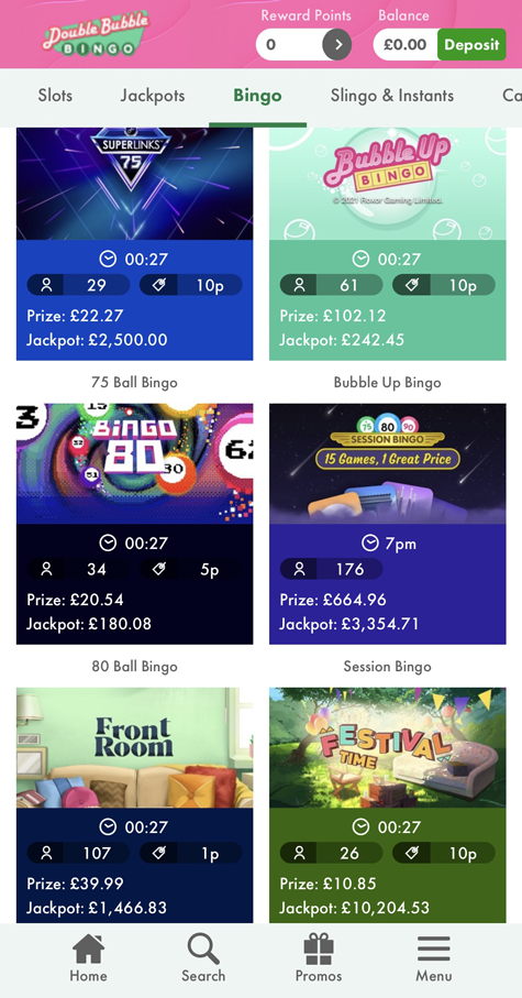 a screenshot of the Double Bubble Bingo lobby 