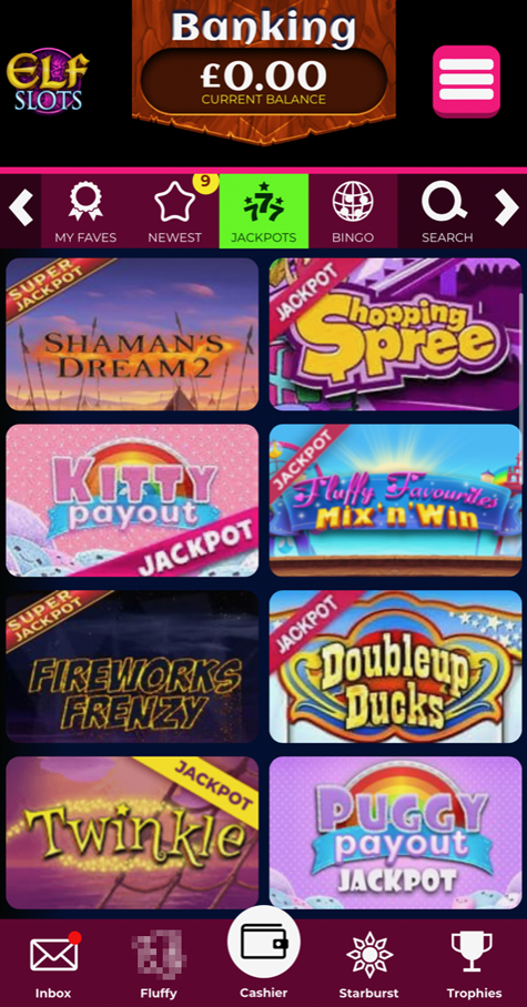 screenshot of the slots available at Elf