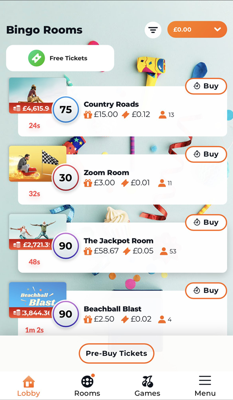 a screenshot of the Fever Bingo mobile lobby