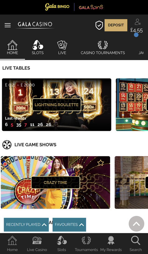 screenshot of the Gala Casino live games