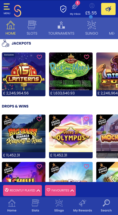 screenshot of the jackpot slots at Gala Spins