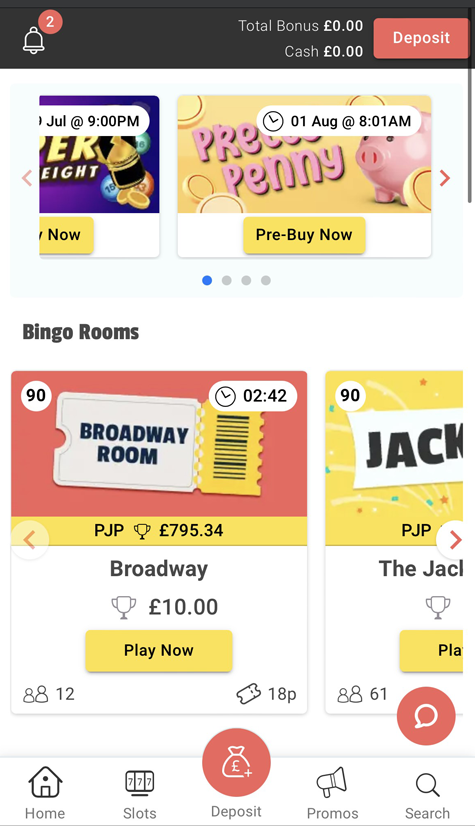 an image showing the bingo lobby at Glossy