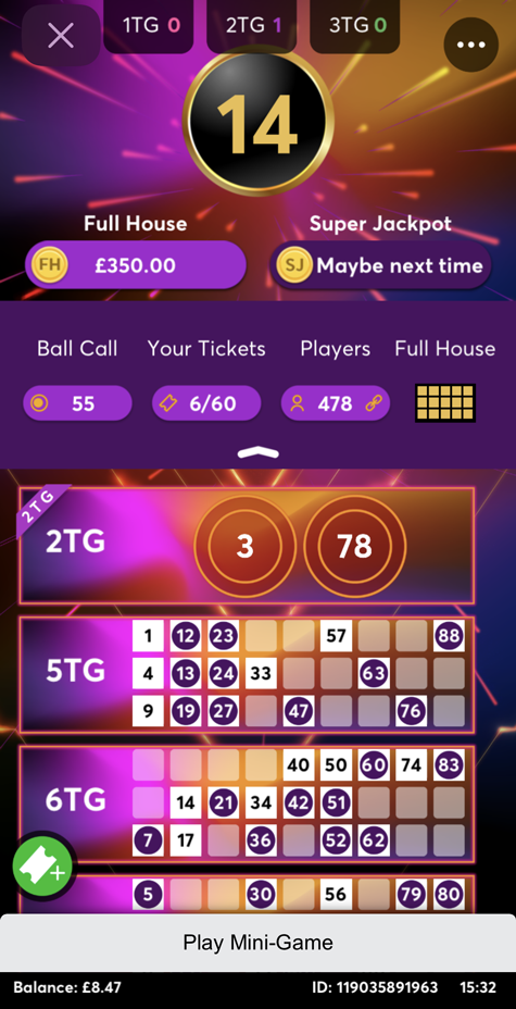 a picture of a Superlinks bingo game in progress
