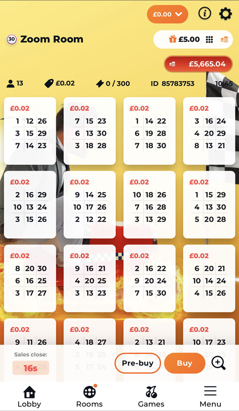 a screenshot of the bingo tickets at Mirror