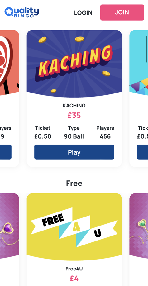 a screenshot of the homepage at Quality Bingo