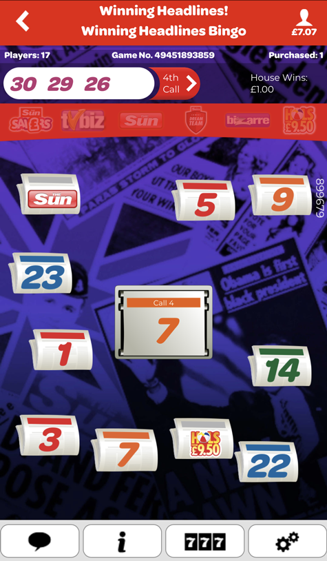 screenshot of a sun bingo game in progress