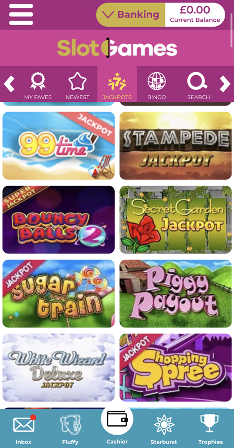 Slot Games mobile homepage