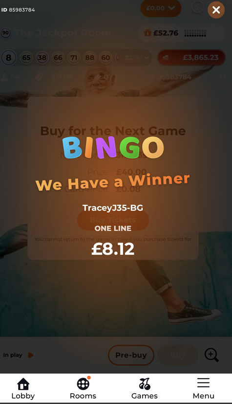 space wins bingo winner screenshot