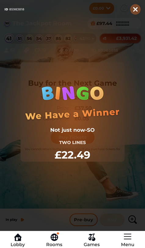 an image capturing the winner of a bingo game