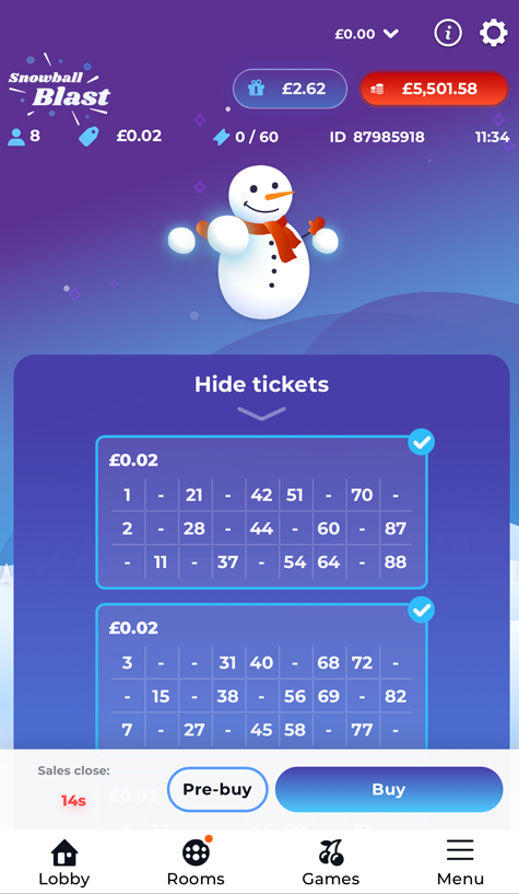 snowball blast bingo game