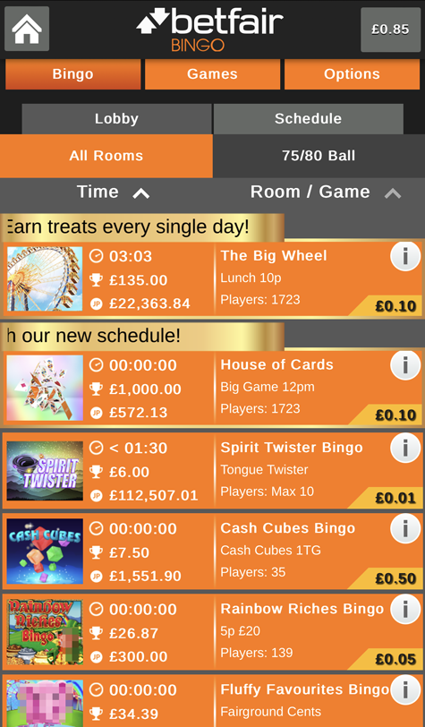 betfair bingo lobby