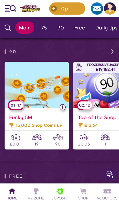 bingo lobby screenshot