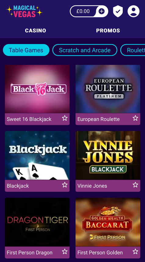 Magical Vegas games lobby screenshot
