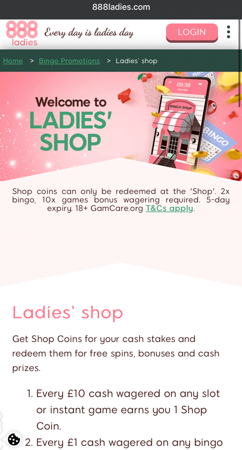 Mobile view of the shop coin rules.