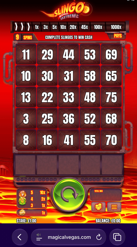 Slingo Express XXXtreme on Magical Vegas mobile