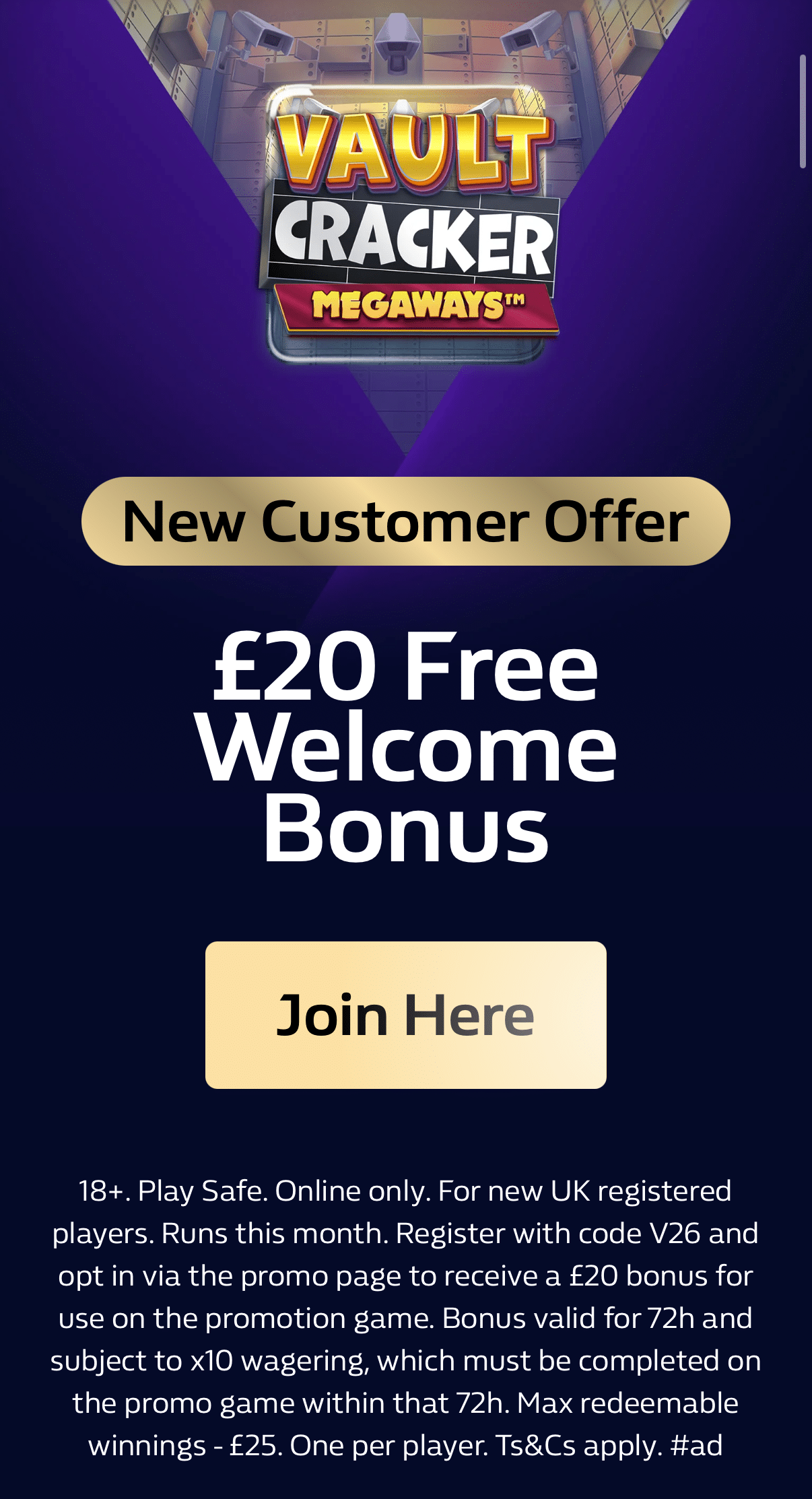 Wiliam Hill Vegas £20 Free Welcome Bonus headline